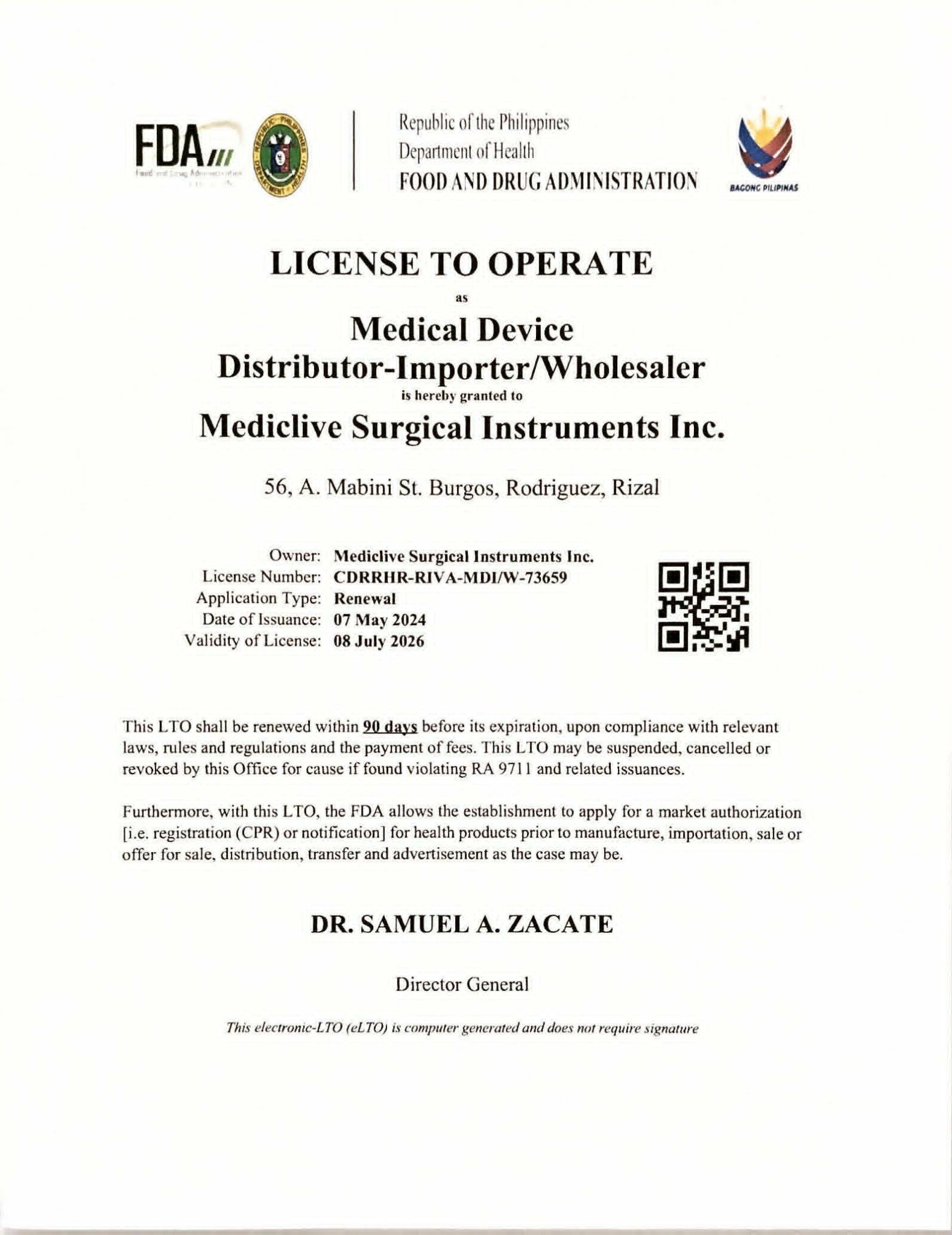 FDA License to Operate